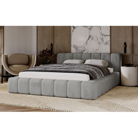Lit double 140x200 Bolonia avec rangement, cadre en métal - lit coffre, tissu velours Gris clair (Magic Velvet 2217) (1/5)