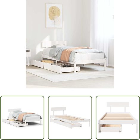 vidaXL Bett ohne Matratze -  Massivholzbett ohne Matratze Weiß 90x200 cm Kiefernholz (1/5)