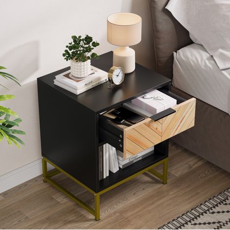 Mesita de noche con cajón y hueco MDF 43x40x55 cm OKMYHOME (1/5)