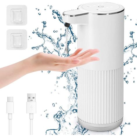 Distributeur de savon liquide automatique, distributeur de savon mural électrique de 400 ml avec 4 niveaux de mousse réglables, adapté à la cuisine, à la salle de bain et à la baignoire, blanc (1/5)