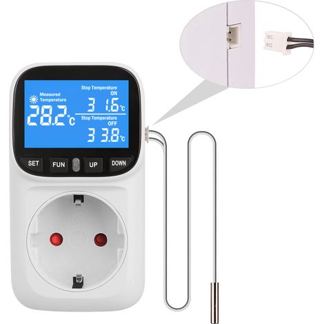 Prise Thermostat Intelligente Type F- Écran VA Rétroéclairé - Sonde Température, Minuterie, pour Serres et Élevages (1/5)