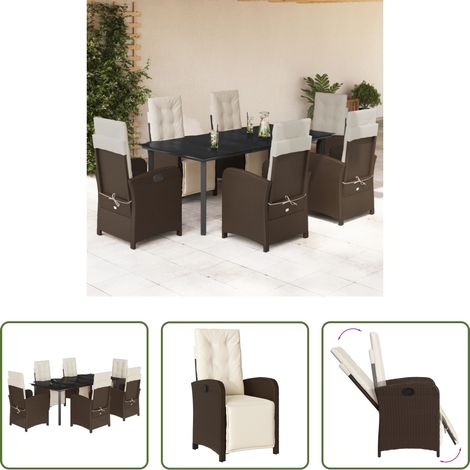 vidaXL Mobilier extérieur - Ensemble à manger de jardin et coussins 7 pcs marron rotin (1/5)