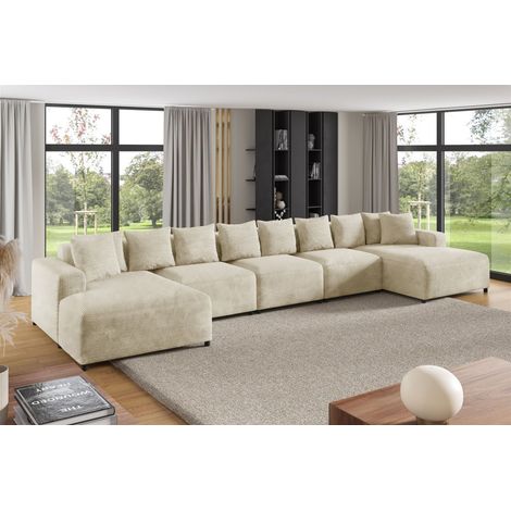 Wohnlandschaft Sofa U-Form Designersofa MEGAN XL in Stoff Poso Creme (1/2)