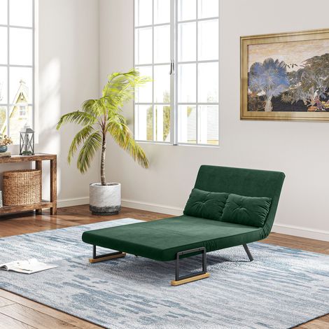 Divano letto convertibile 4 in 1 a 2 posti con schienale regolabile in 5 posizioni, 2 cuscini, 102 x 73 x 81 cm, verde