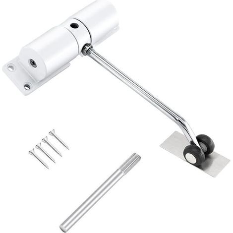 Door closer, automatic spring-loaded closing, adjustable steel door closer, internal automatic door closer, with adjustment lever and screws, White (1/5)