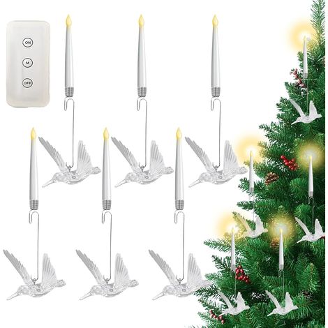Bougies Pour Sapin De Noël Décorations De Noël Bougie Fuselée LED Glaçon Oiseaux Volants Élan avec Minuterie Télécommandée pour Arbre Maison Cheminée Fenêtre Table (1/5)