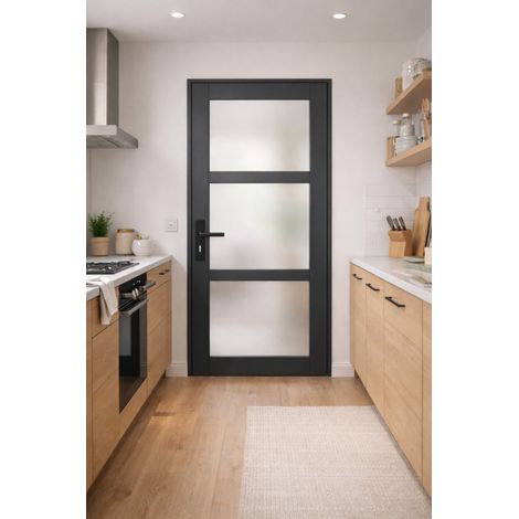 Blakeria RAL7016 Blocco porta vetrata H204 x L83 Pannello laterale a spinta destro + Maniglia
