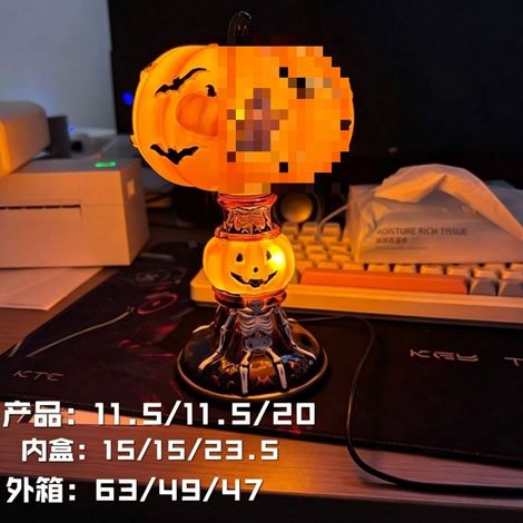 New Halloween Glowing Ghost Bat Pumpkin Table Lamp, Resin Craft Ornament, Pumpkin Decoration, Ghost Bat Pumpkin Table Lamp, Style A