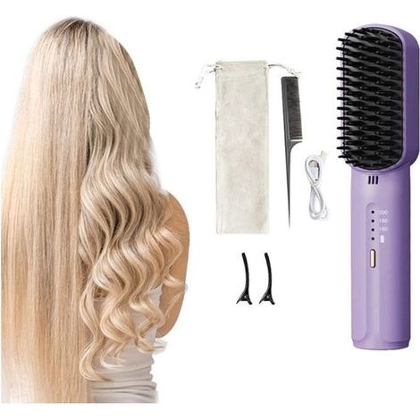 Straightener to hair portable rechargeable to ions negative, comb lissant purple