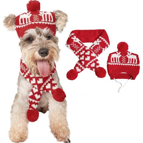 Filiyano-Ensemble écharpe, bandeau et bonnet de Noël pour animaux de compagnie, accessoires de déguisement pour chiot et chat pour les fêtes de Noël (1/4)