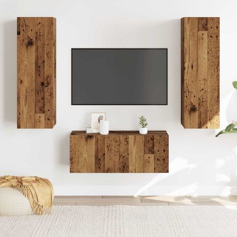 Meubles TV muraux 3 pcs vieux bois bois d'ingénierie (1/5)