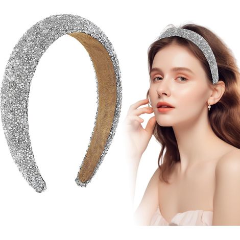 Fascia per capelli da donna con paillettes e strass, spessa e antiscivolo, ideale per ragazze, accessori eleganti per matrimoni, feste e per tutti i giorni (argento) (1/5)