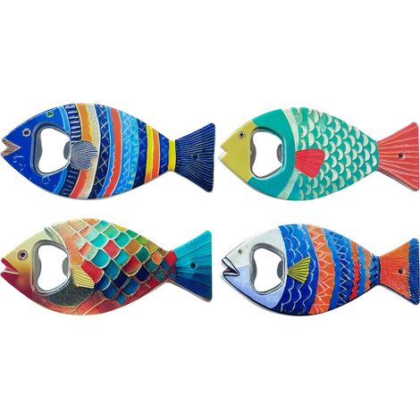 Apribottiglie magnetico a forma di pesce - Set di 4 apribottiglie originali per regali e decorazioni nautiche