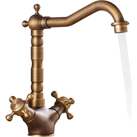 Robinet Vintage pour Évier de Cuisine, Pivotant 360° avec 2 Flexibles (1/5)