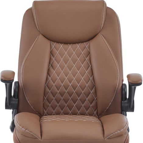 Sedia da Ufficio Ergonomica con Supporto Lombare, Braccioli Ribaltabili e Seduta Imbottita, Pelle Marrone (1/5)