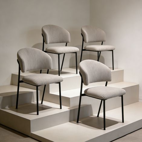 Ensemble de chaises de salle à manger en velours côtelé avec dossier incurvé (4 chaises, gris) (1/5)
