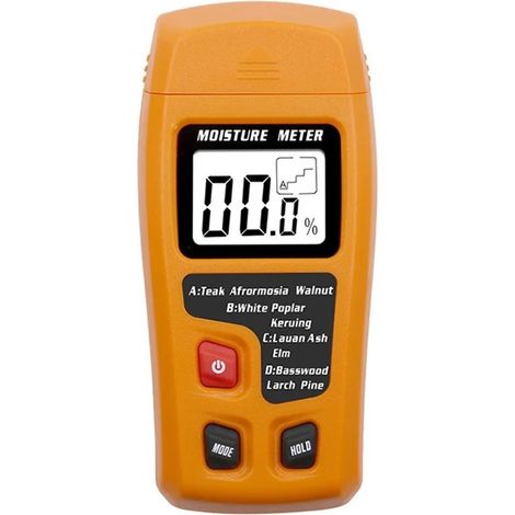 Digital Moisture Meter Wood Moisture Tester 4 Measurement Modes 0-99.9% Two-Pin Digital Moisture Detector for Wood Walls, Drywall and Cardboard (Orange) (1/5)