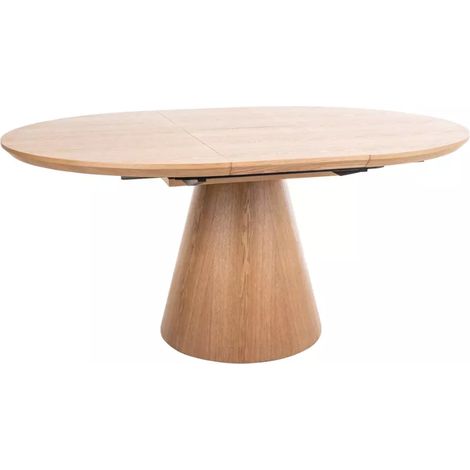 Table ronde extensible de 120 cm chêne naturel avec pied en chêne NOYT