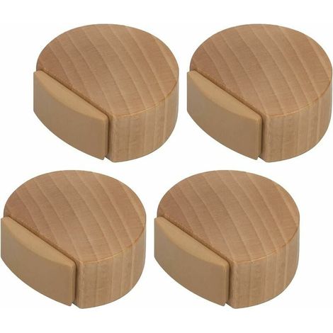 Lot de 4 Butée de porte, Bois de hêtre, Adhésif ultra-résistant, Sans vis, Pour parquet et carrelage (1/5)