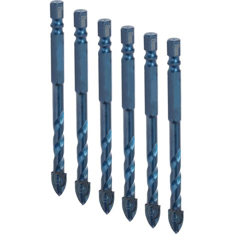 Foret carbure croix 10 pièces, queue hexagonale 1/4in, perceuse céramique marbre verre, trou 8mm, bleu foncé (1/5)