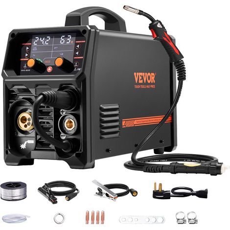 Poste à Souder MIG, 200 A, Machine de Soudage Synergique Soudeuse Portable Multi-processus MIG sans Gaz au Gaz MMA Lift TIG 4 en 1 Soudeur Puissant avec Technologie Onduleur IGBT, Écran LCD (1/5)