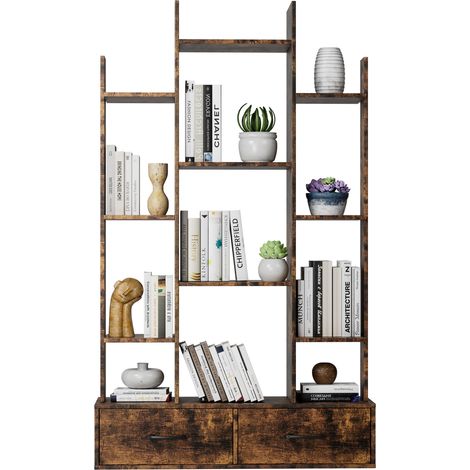 CHICFURN Libreria industriale 86x25x140,5 cm in metallo e legno marrone, 2 cassetti (1/5)