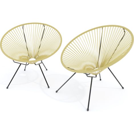 Set Di 2 Poltrone Sedia Relax Con Seduta A Corde Intrecciate Ovale E Struttura In Acciaio Robusto Arredo Arredamento Giardino Esterno Terrazzo Salone Soggiorno Salotto 72 x 78 x 89 cm (Beige) (1/5)
