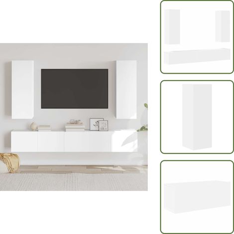 5-tlg. TV-Schrank-Set Weiß Holzwerkstoff - TV-Schrank - Holzwerkstoff Möbel - Weißer Fernsehtisch - Regal - Wohnzimmer Dekoration (1/5)