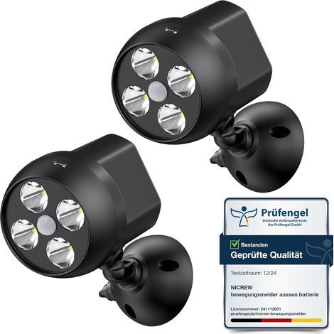 Lampe extérieure avec capteur de mouvement Imperméable à l'eau, Projecteur LED avec capteur sans fil, Lumière extérieure de Sécurité pour escalier, couloir, jardin, terrasse (Lot de 2) [Classe énergét (1/3)