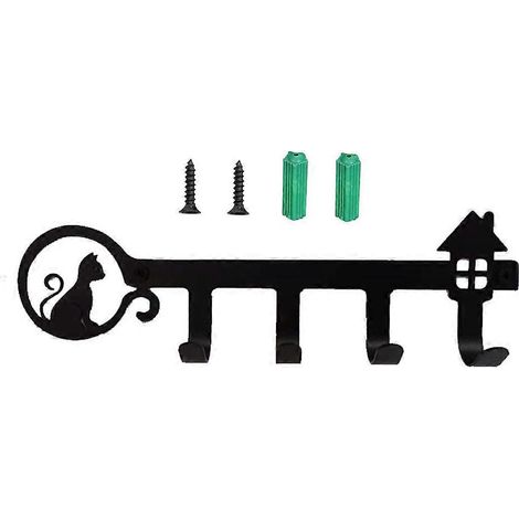 Wandmontierter Schlüsselhalter mit 4 Haken, hübsche Hängeleiste für Katzen, dekorativ, inklusive Schrauben und Dübeln, zur Aufbewahrung von Mänteln, Kleidung, Handtüchern, Hüten und Handtaschen.