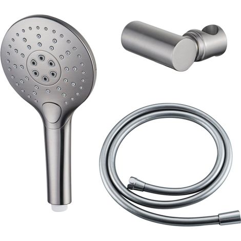 FugaFlow Eccelente Ensemble douchette à main - Ø12 - rond - 3 types de jets - avec support - avec flexible lisse - 150cm - Acier inoxydable brossé PVD