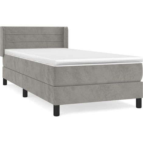 Lit simple  Lit adulte  Sommier à lattes de lit et matelas Gris clair 80x200 cm Velours