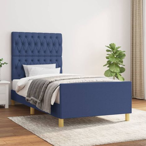 Cadre de lit sans matelas bleu 90x190 cm tissu (1/5)