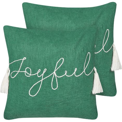 Conjunto de cojines estampado Navidad 45 x 45 cm funda de algodón extraíble relleno poliéster borlas verde Elettaria