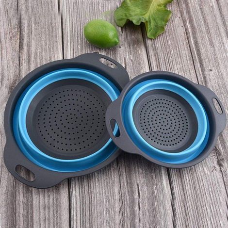 Lot De 2 Passoires Pliables Rondes En Plastique, Grande Et Petite, Égouttoir Cuisine Pour Pâtes Fruits Légumes, Bleu (1/4)
