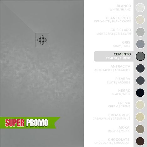 SOULBATH Plato de Ducha - Resina - Gel Coat - Textura Liso/Piedra - Antideslizante - Color Gris Cemento - 60X60- Extraplano 3cm. Incluye Válvula desagüe y Rejilla - REJILLA MISMO COLOR (1/5)