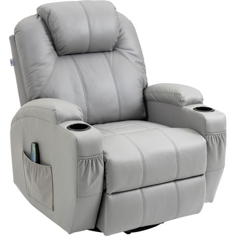 Massagesessel Relaxsessel mit 8 Vibrationspunkten, 5 Modi, Liegefunktion, Belastbarkeit 150 kg, Kunstleder, hellgrau (1/5)