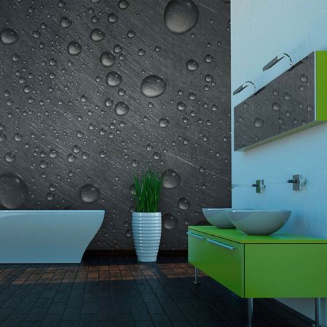 Papier peint surface en acier avec gouttes d'eau - 250 x 193 cm