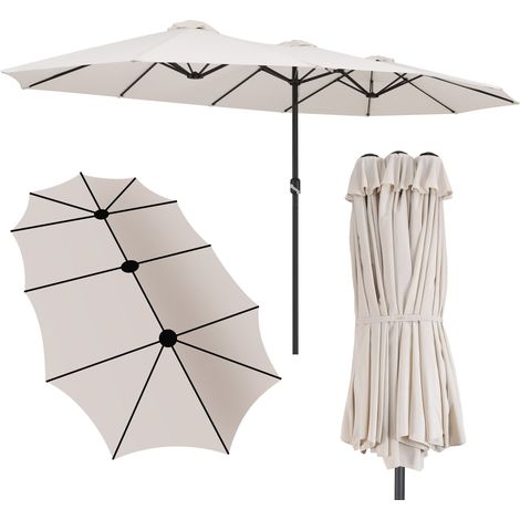 Parasol droit XXL 460x270cm – Protection UV 40+ – Mât en acier thermolaqué Ø48mm – Manivelle intégrée – Toile hydrofuge crème – Kingsleeve