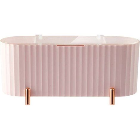 Boîte Coton Tige, Plastique Distributeur Coton Tige avec Couvercle, 3 Compartiments Rangement Coton Démaquillant Organisateur Pour Swabs Makeup Maquillage éponge Oeuf Vanité Salle de Bain (Rose (1/4)