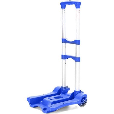 Petit chariot pliable, chariot à bagages pliable, chariot portable léger pour les voyages en avion (bleu) (1/5)