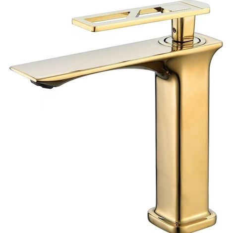 Foreign trade washbasin faucet, hot and cold water, household bathroom sink, vanity, single faucet -- titanium gold square low model