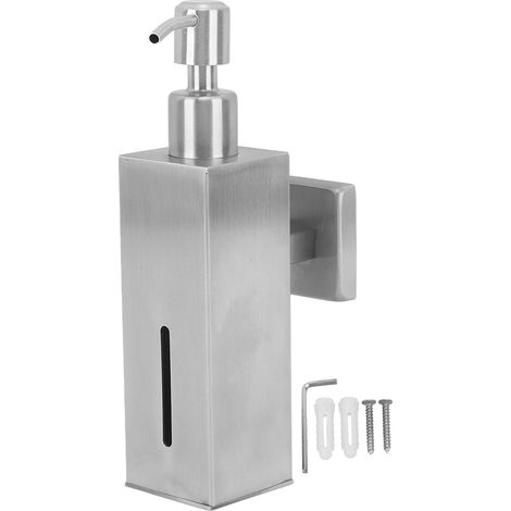 Distributeur de savon en acier inoxydable 304, antirouille, rechargeable, avec pompe à savon, pour cuisine et salle de bain, fixation murale, carré (1/5)
