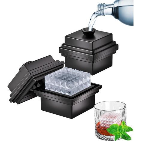 2 grands bacs à glaçons en silicone avec couvercles en forme d'entonnoir - 7 cm - Démoulage facile - Glaçons en forme de diamant à fonte lente - Parfaits pour les cocktails et les boissons (1/5)