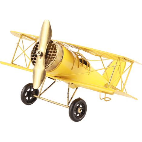 Maquette d'avion vintage, biplan vintage exquis, décoration intérieure, ornement de café, jaune (1/5)