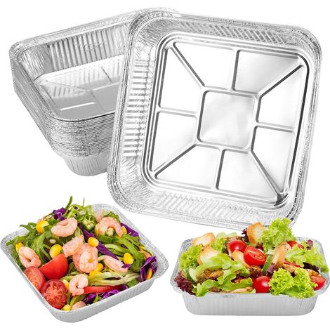 30 bandejas de aluminio de 1200 ml en caja, desechables, para barbacoa, cocina y horno (21 × 21 × 4,5 cm). (1/4)