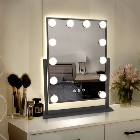 Hofuton Miroir de Courtoisie Eclairé avec Ampoules LED Intensité Réglable 18 W et Touch Control Design, Style Hollywood, Miroir Maquillage Lumineux avec Luminaires LED, Noir (1/5)