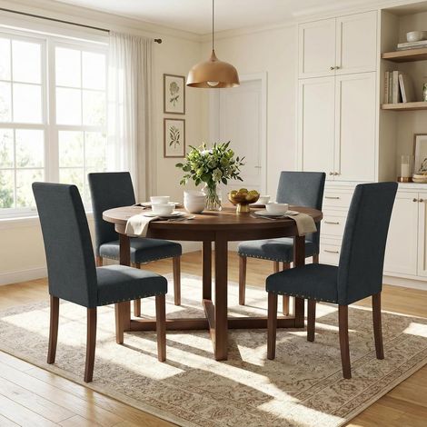 Lot de 4 Chaises de Salle à Manger Rembourrées,Pieds en Chêne,pour Maison Bureau Cuisine (Gris, 4 Chaises) (1/5)
