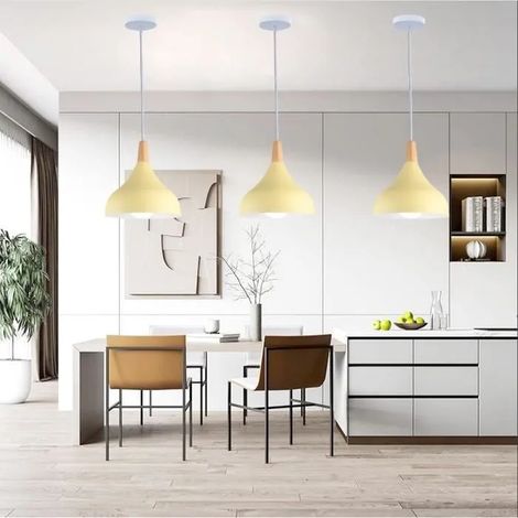 3pcs Moderne Suspension Luminaire,Lampe Plafonnier Rétro Style Edison en Métal pour Restaurant Cafe Bar,Jaune,20cm (1/4)