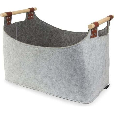 Sac à bûches en feutre recyclé bicolore et épaisseur de 5 mm avec poignées de transport solides en bois pour bois de cheminée, journaux, jouets (gris clair/gris) (1/3)